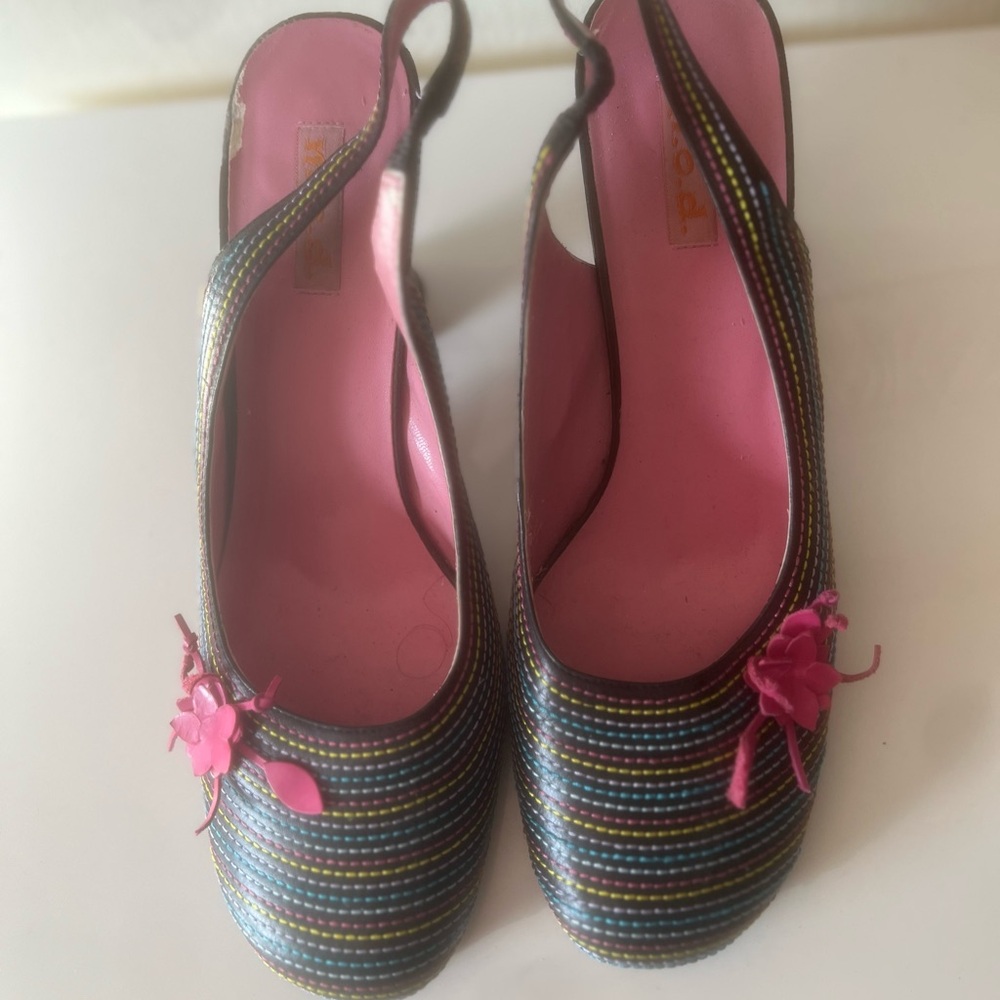 Women’s Pink Lined Slingback Flats with Stripe Detail